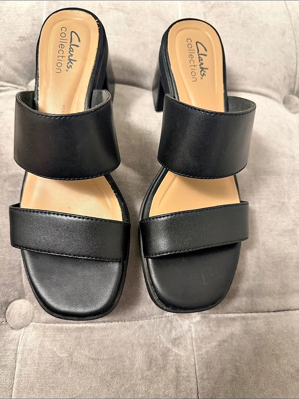 Clarks Jaylan Dusk Black Leather Block Heel Sandals US 8 Like New